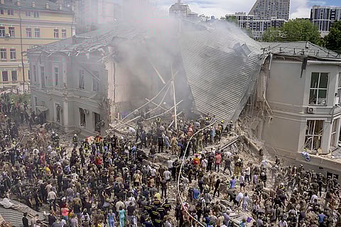 Rescue workers at Okhmatdyt children's hospital